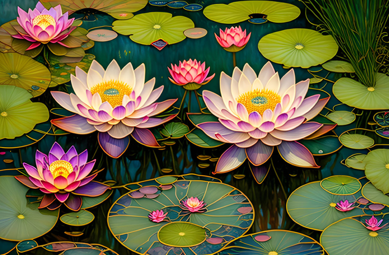 Lilypads and Lotus Blossoms