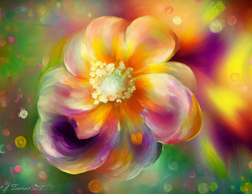 Colorful Impressionistic Painting of Multi-Colored Flower