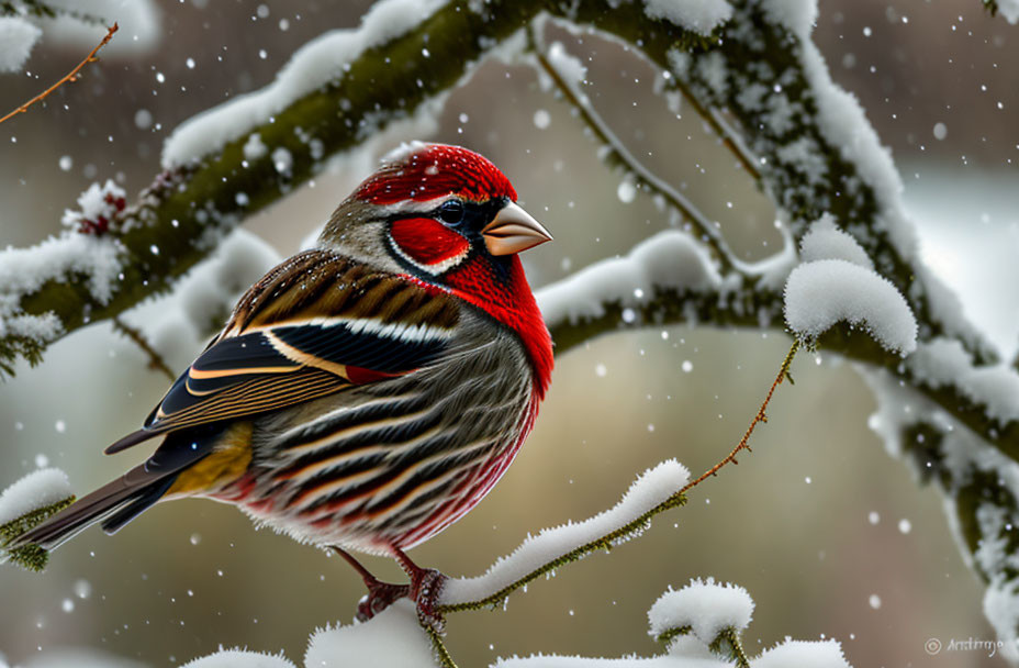 House Finch In the Snow