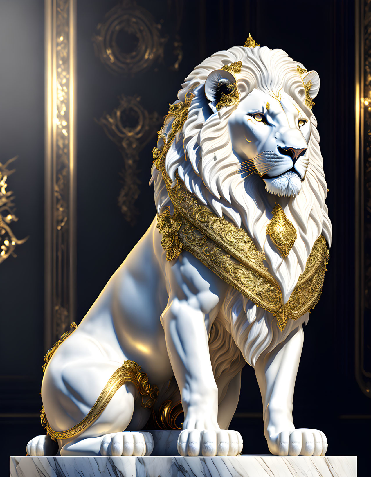 White lion statue w gold trims