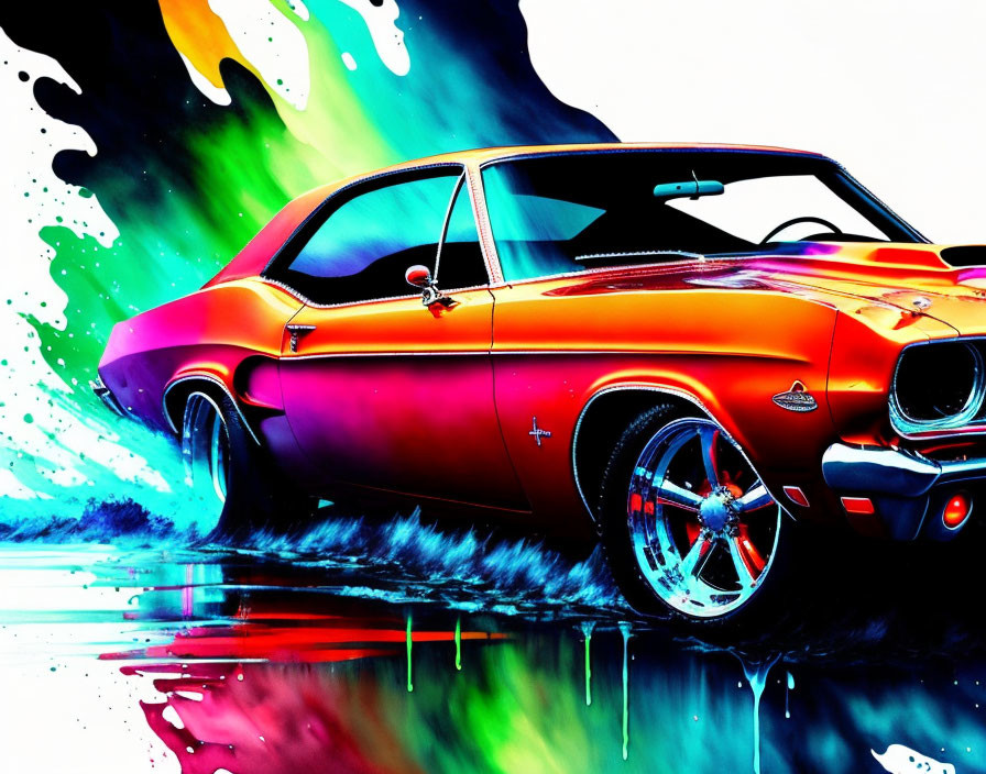 Colorful Muscle Car Artwork with Dynamic Background