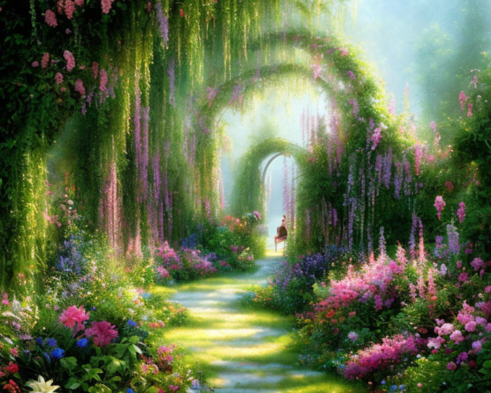 Lush Floral Archways in Enchanting Garden Path