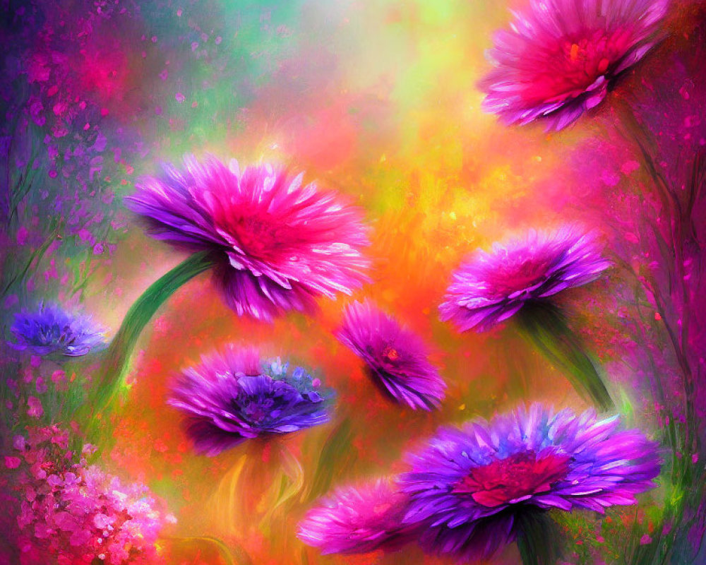 Colorful Artwork: Pink and Purple Flowers on Dreamy Background