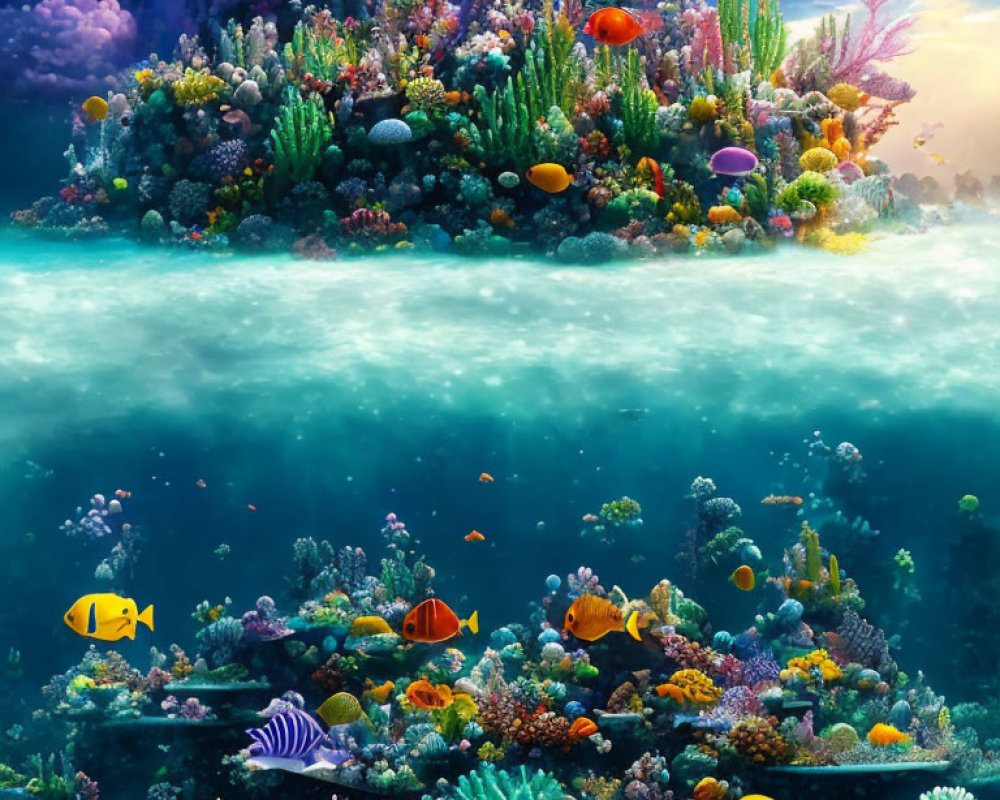 Colorful Coral Reef with Tropical Fish Underwater