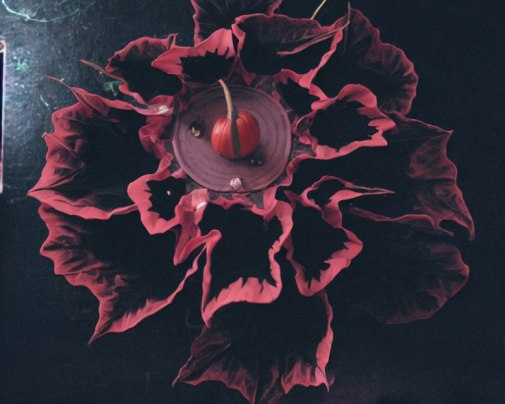 Dark Red Ruffled Flower with Eye-Like Center