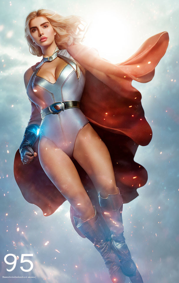 Female superhero digital illustration with flowing hair and glowing blue power.