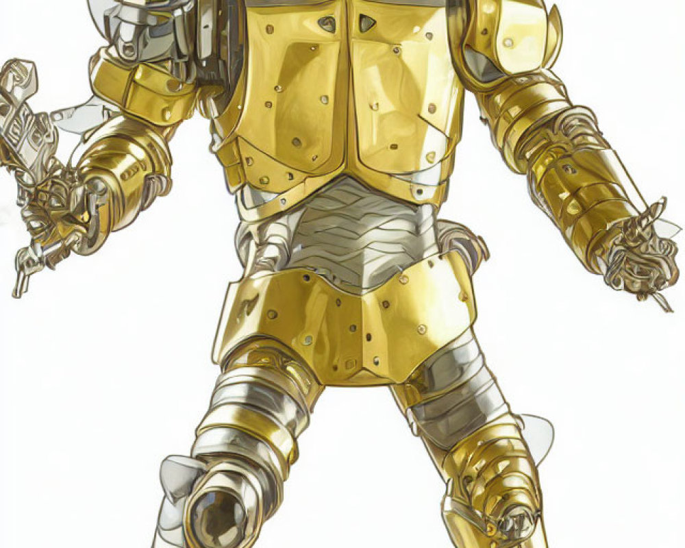 Futuristic robot in golden armor with intricate mechanical details