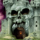 Gothic Castle with Giant Skull Facade in Stormy Purple Sky