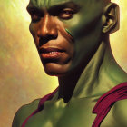 Bald, Green-Skinned Figure in Red Cape with Golden Clasp