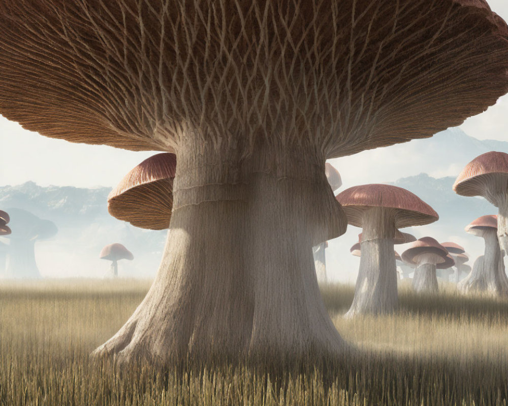 Towering Mushroom-like Structures in Field of Tall Grass