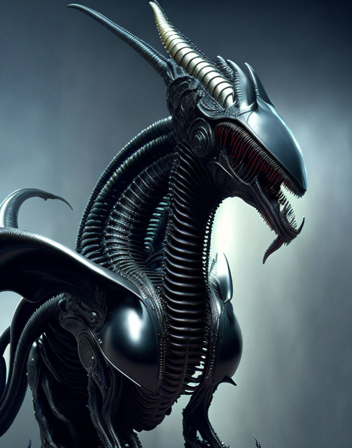 Detailed Alien Xenomorph with Sharp Teeth and Intricate Biomechanical Design
