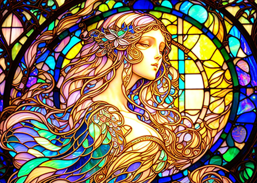 Nouveau mermaid stained