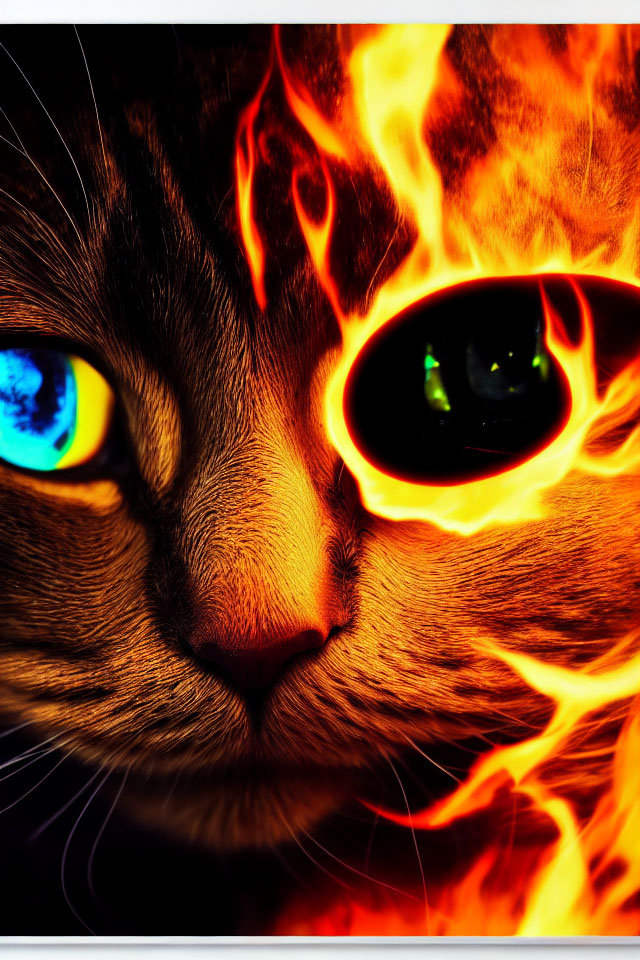 Close-up Cat Face with Flaming Eye Effect
