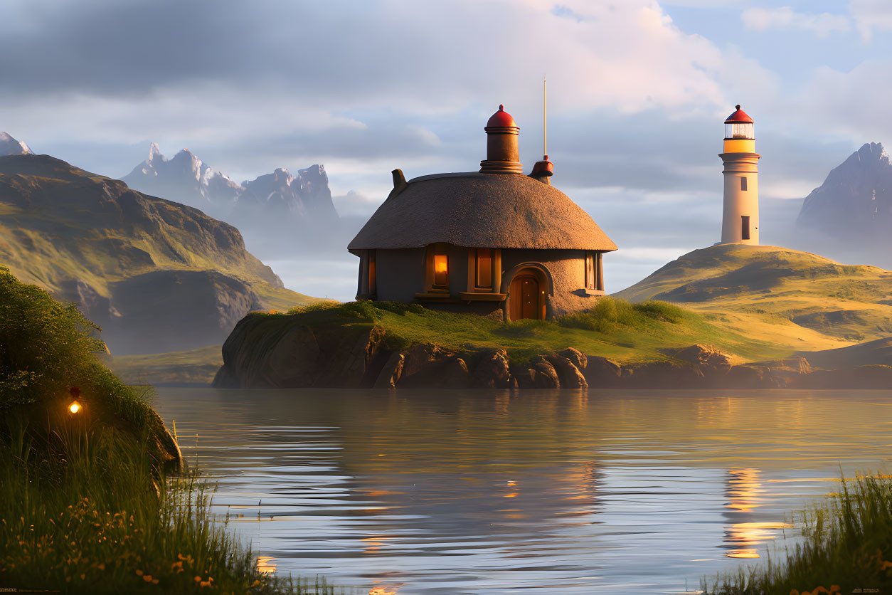 Lonely house and lighthouse