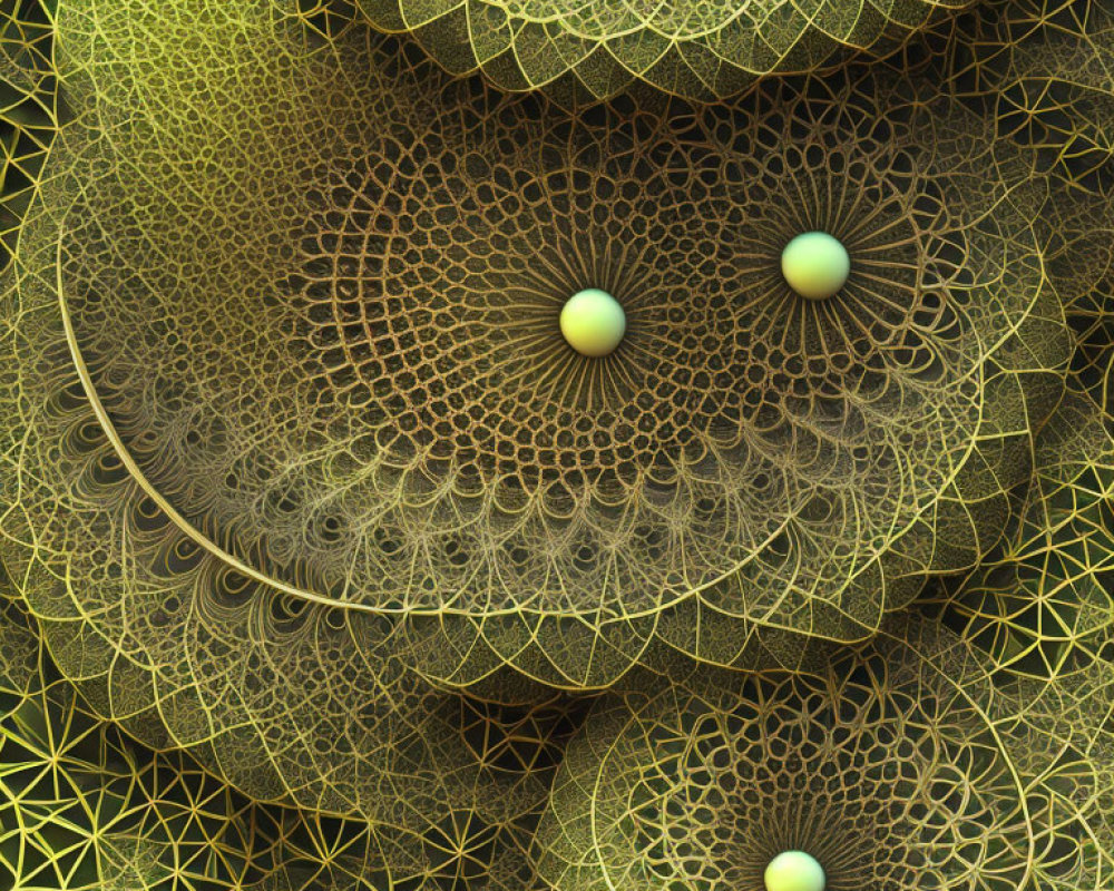 Intricate Fractal-Based Golden Doily Patterns with Glowing Orbs