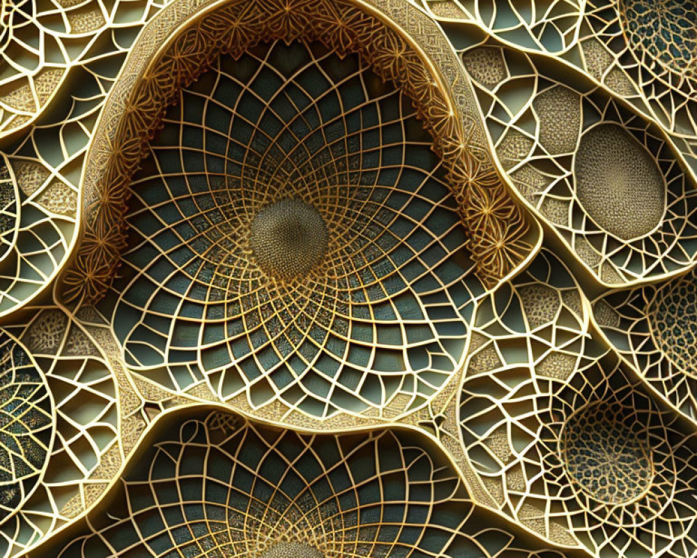 Intricate Golden Fractal Pattern with Geometric Designs