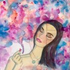 Colorful Abstract Painting of Woman in Dreamlike State