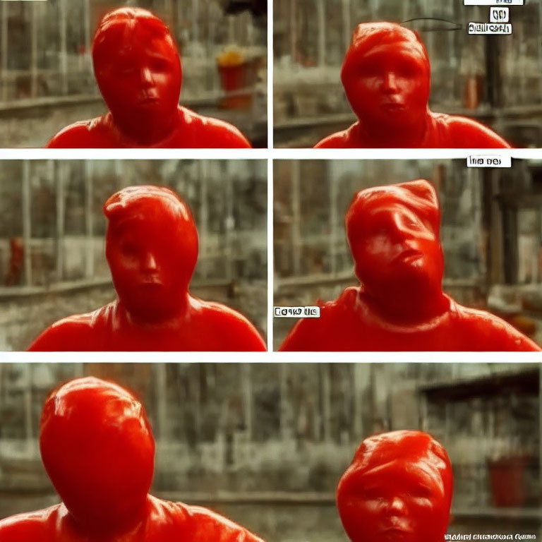 Four thermal images showing person's heat signatures in red to yellow on blurred background