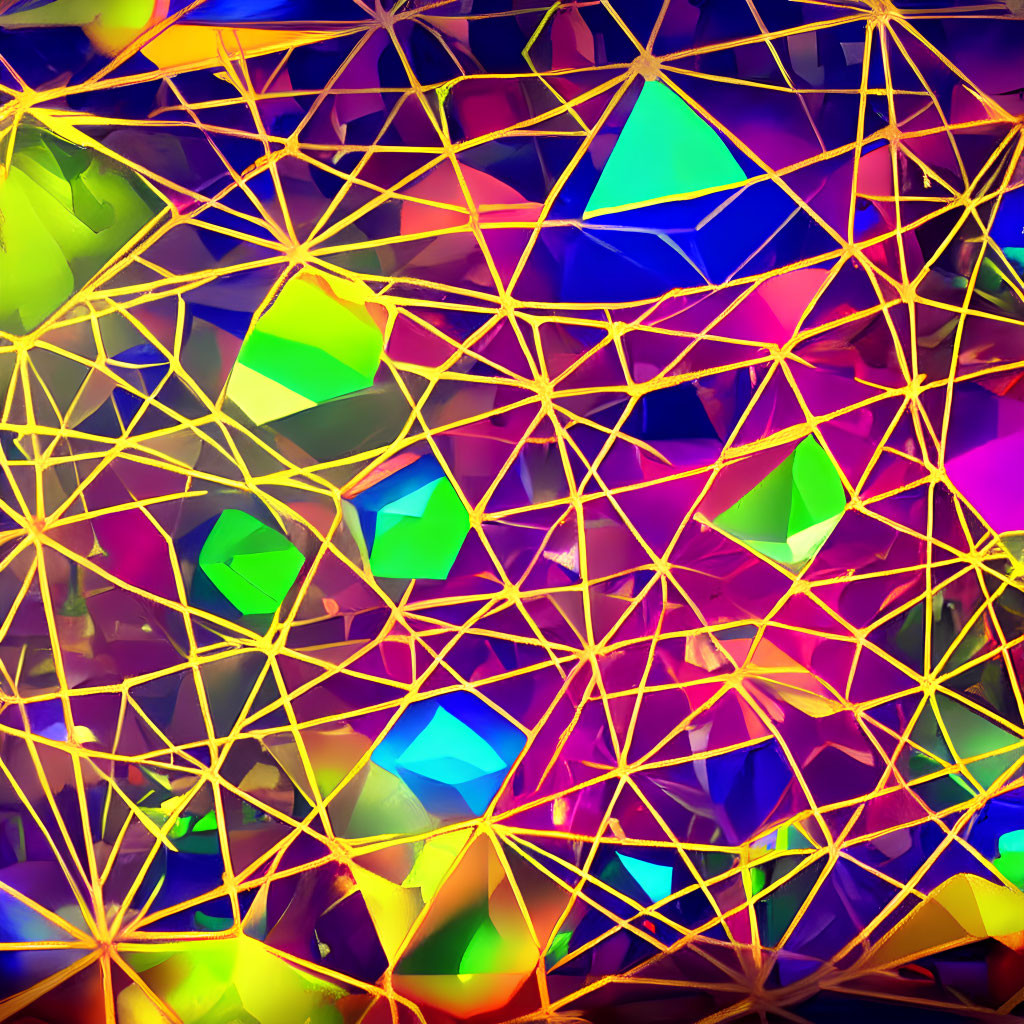 Vibrant Abstract Colorful Background with Gold Network Lines