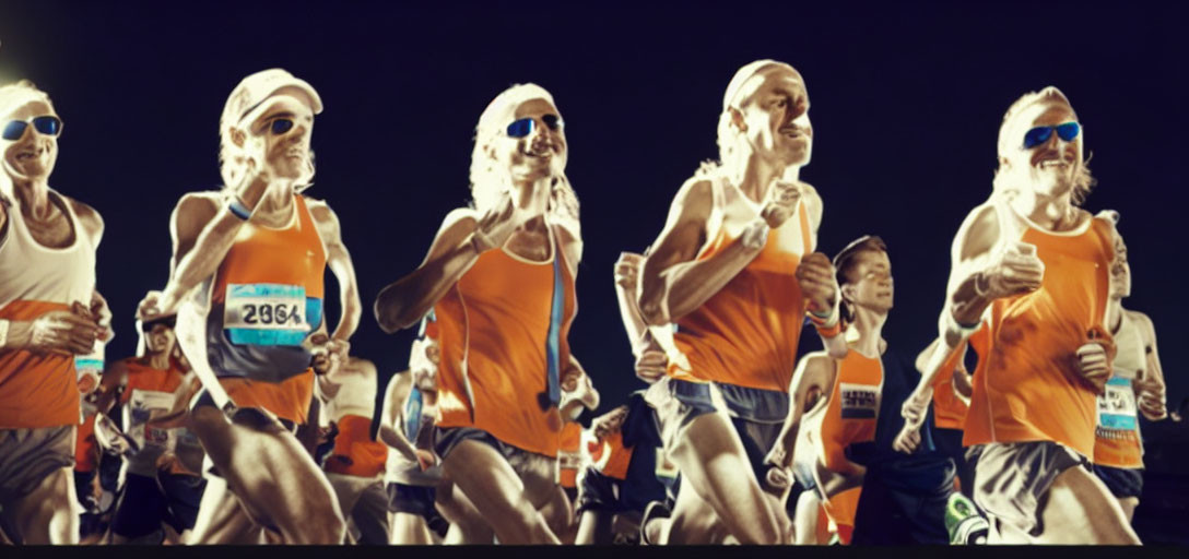 Group of Runners in Race with Motion Blur and Sunglasses