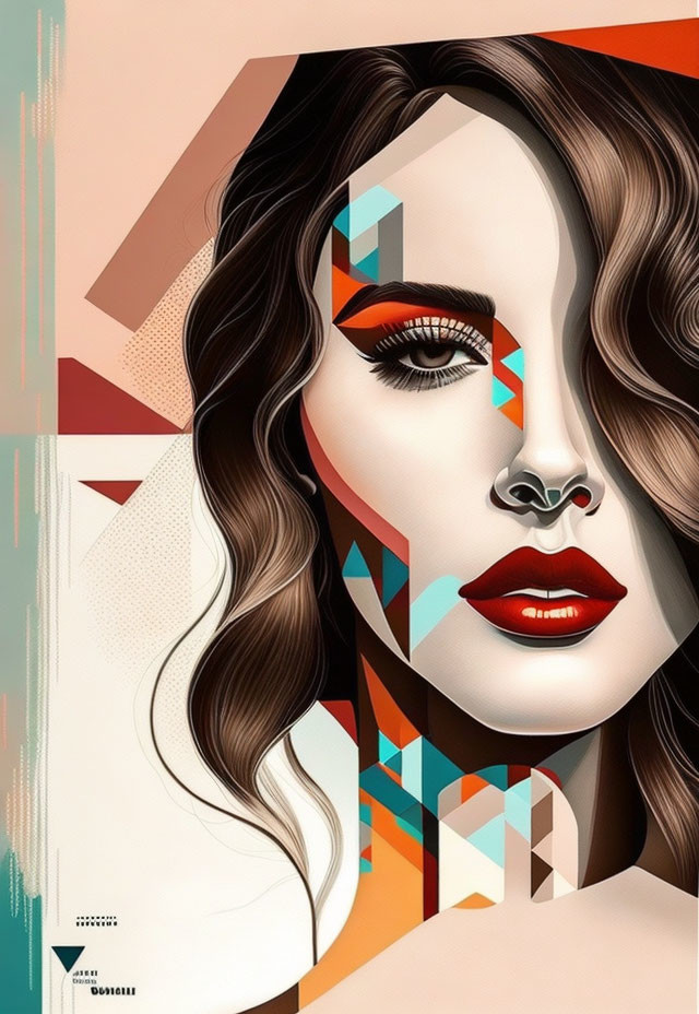 Geometric patterned woman in warm colors