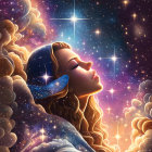 Profile of woman blending with starry cosmos and galaxies in serene image