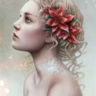 Woman with Roses in Hair and Gown: Dreamlike Artistic Portrayal