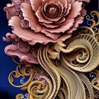 Large Paper Roses Bouquet in Pink and Cream on Dark Blue Background