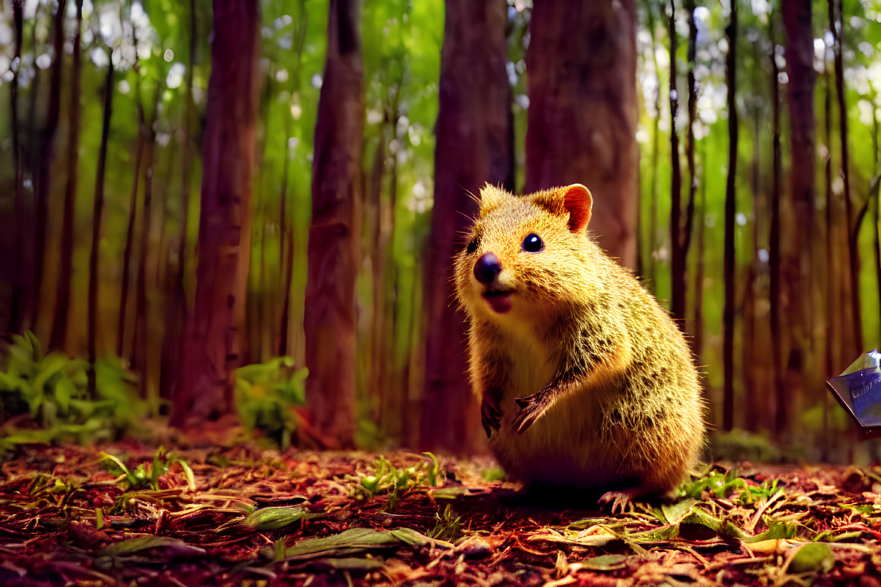Quokka in Forest Setting with Vibrant Foliage