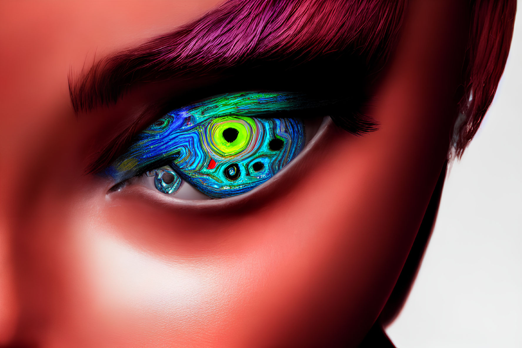 Colorful Peacock Feather Pattern Stylized Human Eye Close-Up
