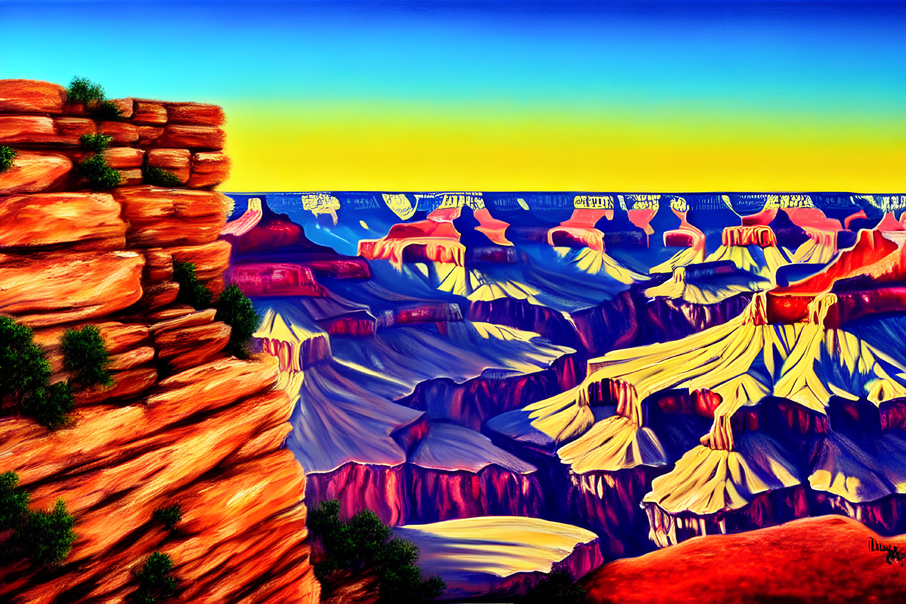 Colorful Illustration of Grand Canyon Rock Formations