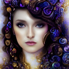 Anime-style portrait of a girl with blue eyes in a digital art piece with vivid blue and golden fract