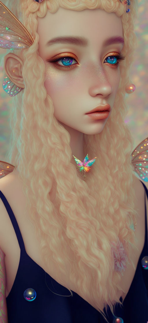 Person with Butterfly Wings Ears and Iridescent Eyes Portrait
