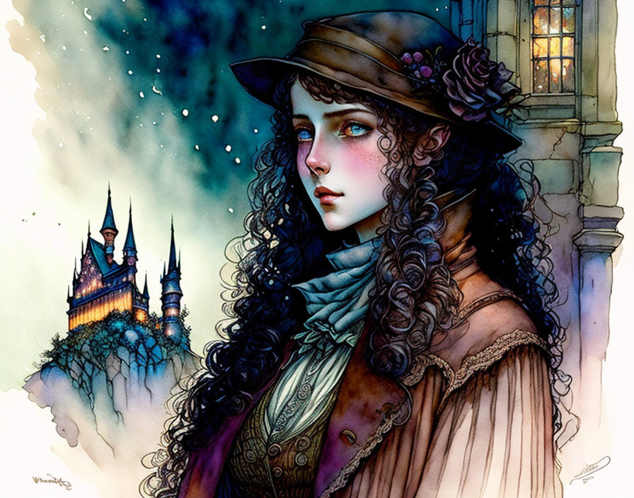 Evening Enchantment: Young Witch in Hogwarts City