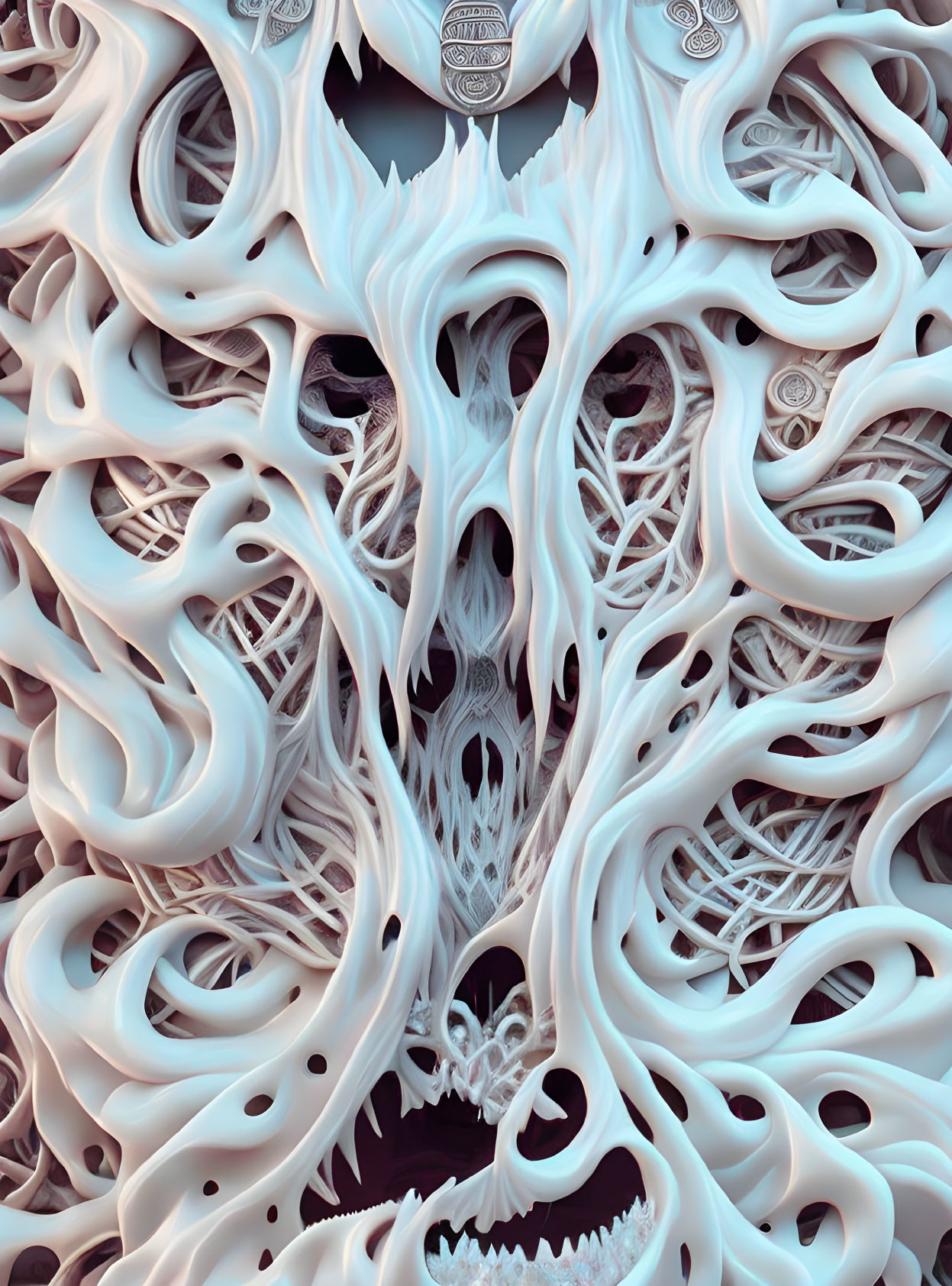Detailed Fractal Design with Bone-like Structures in White and Beige