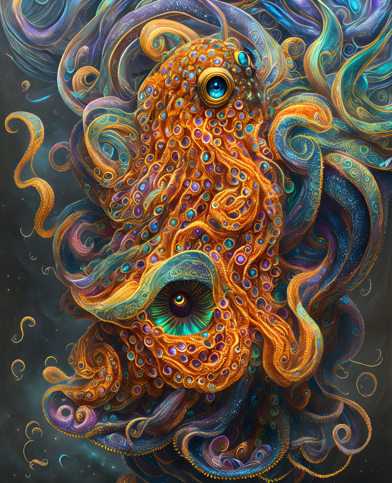 Colorful Octopus with Swirling Tentacles and Intricate Patterns