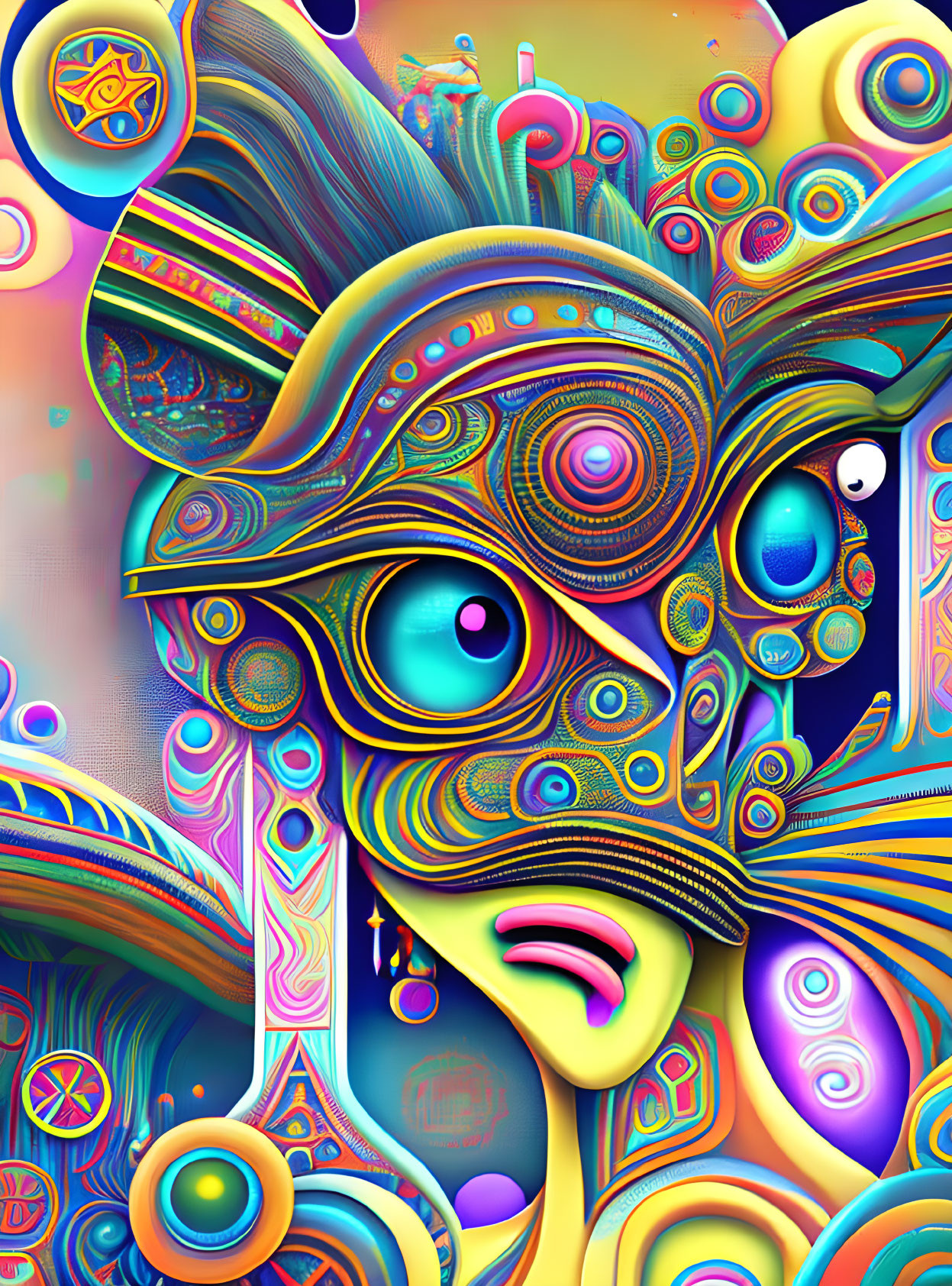 Colorful Abstract Face Artwork with Psychedelic Patterns