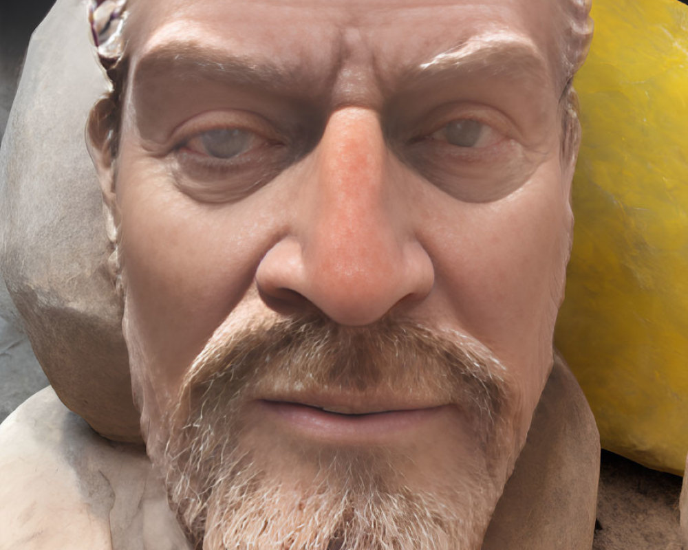 Detailed digital sculpture of a man with beard and mustache.