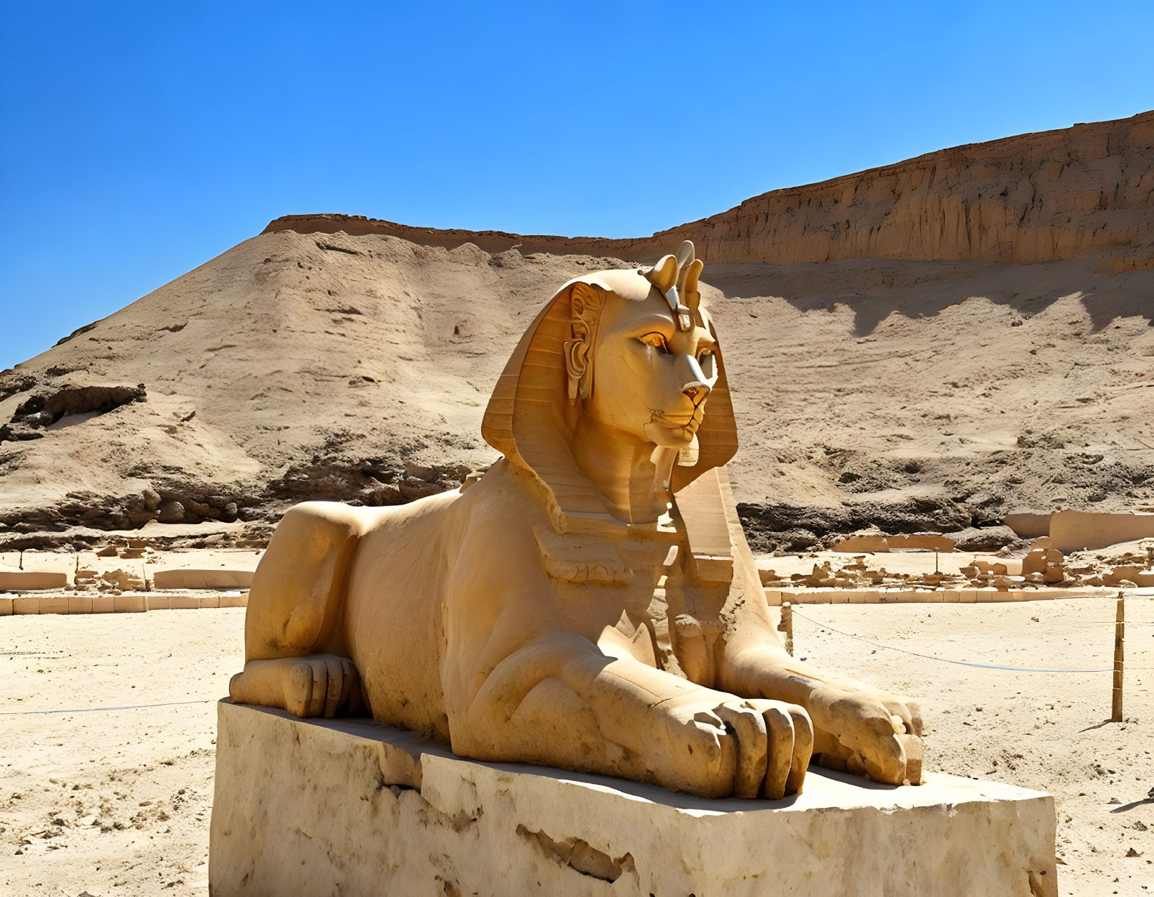 Ancient Egyptian Sphinx Statue in Desert Landscape