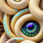 Intricate Swirling Eye Patterns in Beige, White & Blue Tones