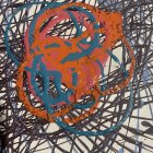 Abstract glowing orange shape with fractal textures in dark metallic wire nest