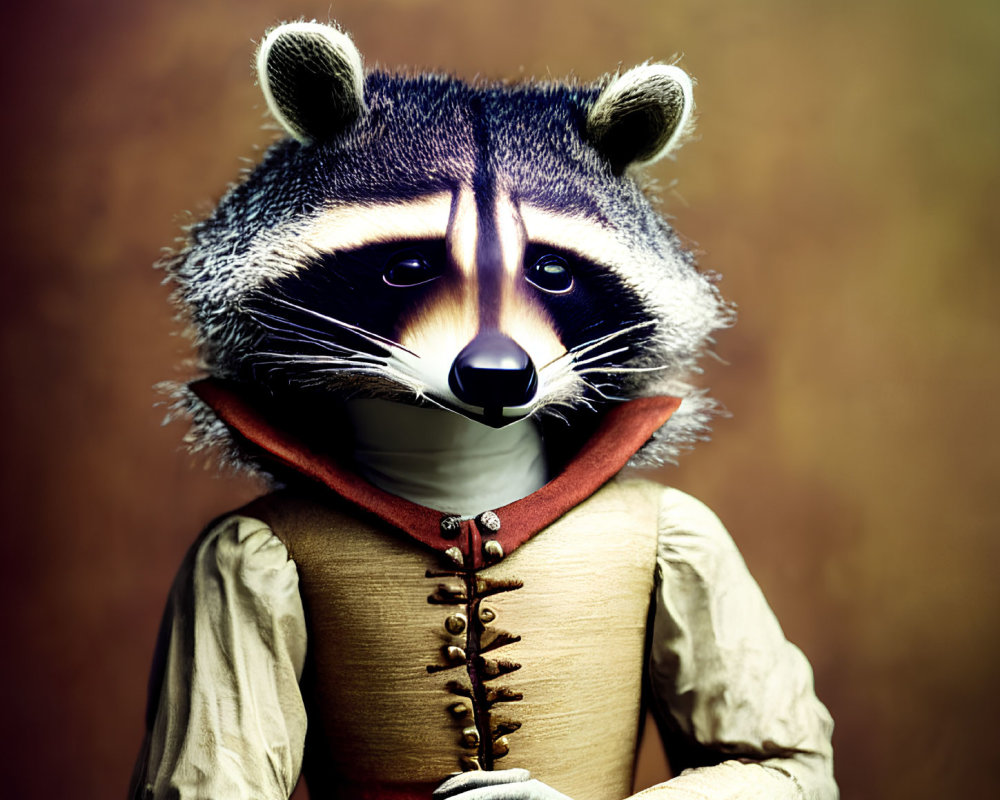 Whimsical raccoon portrait in vintage attire