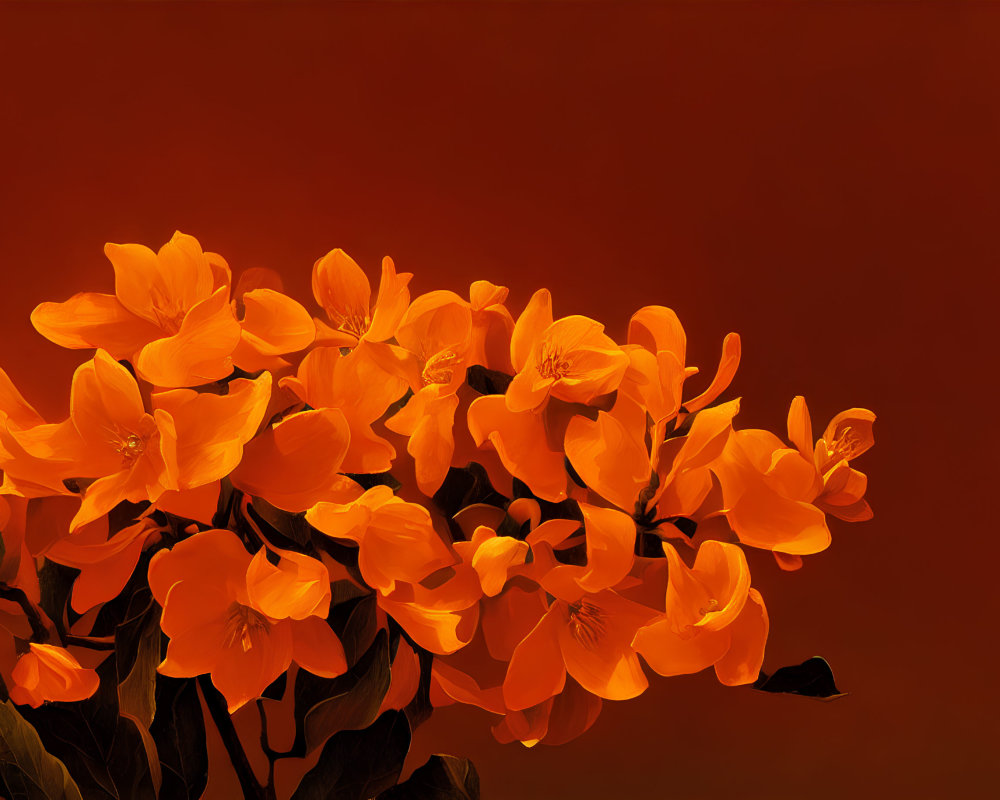Bright orange bougainvillea flowers on warm amber background
