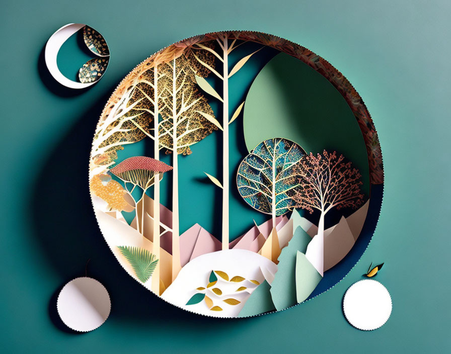 Nature paper-cut collage with round frame