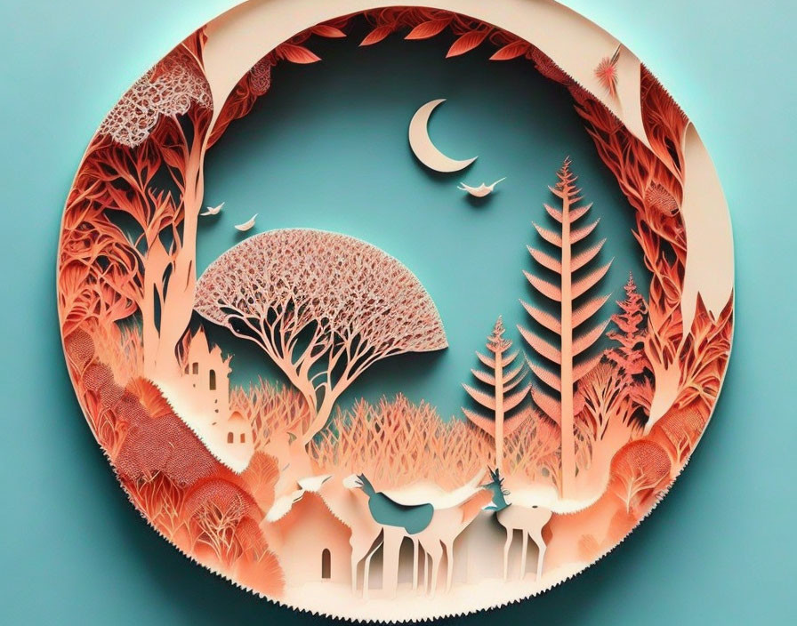 Nature paper-cut collage with round frame