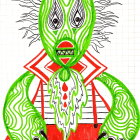 Green Alien Character in Striped Hoodie & Red Overalls with Wrench
