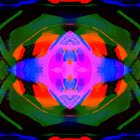 Colorful Kaleidoscopic Image with Pink Flower and Symmetrical Patterns