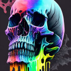 Vibrant colorful skull with dripping paint effect on dark background