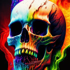 Colorful Melting Skull Art on Black Background with Neon Dripping Effects
