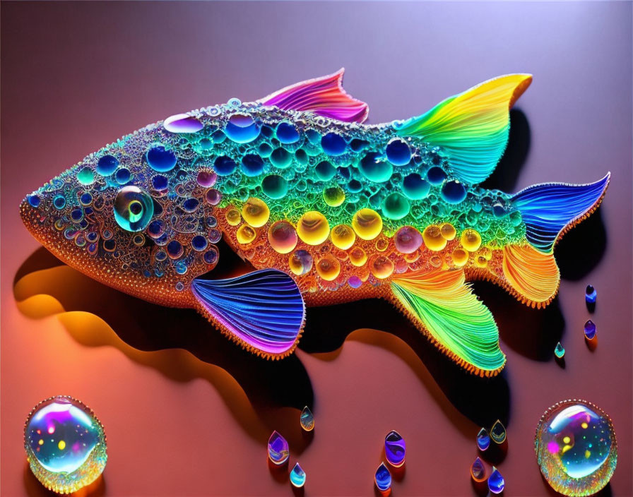 Vivid Fish Illustration with Bubble Patterns on Multicolored Background